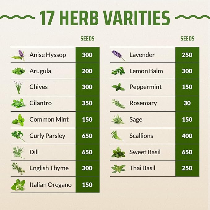 17 Herb Culinary Seed Vault - 5200+ Herbs Seeds for Planting Indoor or Outdoor Garden - Heirloom, Non GMO | Hydroponic Herb Garden Seeds with High Germination | Cilantro, Mint, Chives, Basil, Parsley