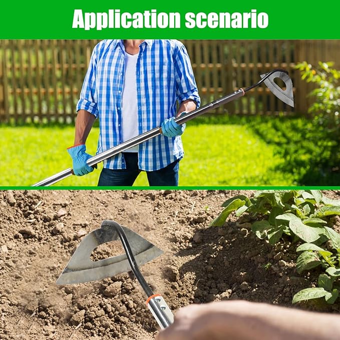 Hoe Garden Tool,All-Steel Hardened Hollow Hoe Heavy Duty Action Hoe with 55 Inch Adjustable Handle Scuffle Garden Hula Hoe with Rake for Backyard Weeding,Farm Planting (2 Pack Long Handle Hoe)