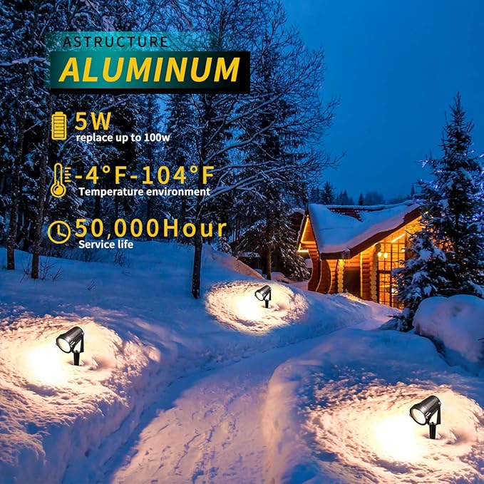 LED Landscape Lights,5W 120V AC Outdoor Pathway Garden Yard Spotlight,IP65 Waterproof Garden Flood Light,Outdoor Spotlight with Stake,UL Cord 5-ft with Plug (Pack of 1, Daylight White)