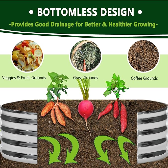 3PCS 2x2x1FT Galvanized Raised Garden Bed Kit,Vegetable Boxes-Round Metal Flower Box,Large Planter Raised Beds Outdoor Garden for Planting,Fruit,Herb-Sliver