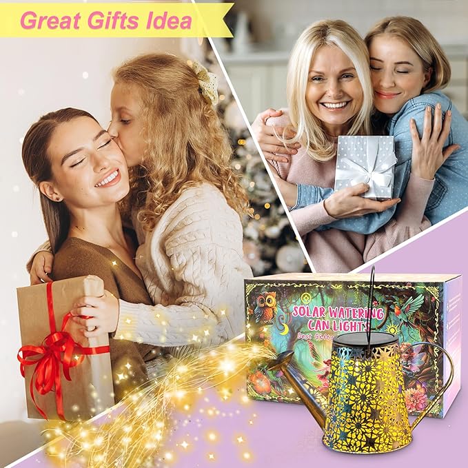 Solar Watering Can Lights, Large Retro Metal Hanging Solar Lights Outdoor Waterproof, Gardening Gifts for Mom Grandma Women Birthday, Garden Decor Yard Light Outside for Porch Landscape Patio