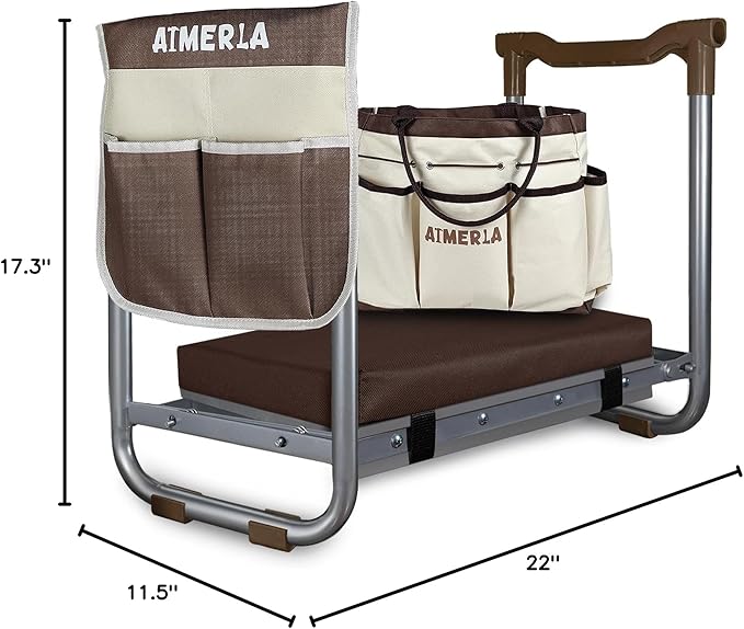 K5 Foldable Garden Kneeler Seat Heavy Duty (Detachable Cloud Kneeler Pad) Garden Stool - 2 Large Capacity Garden Tool Bags with Pockets - Portable Garden Bench for Indoor and Outdoor