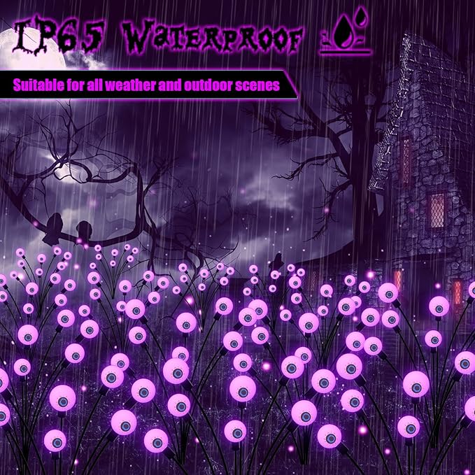 Halloween Decorations Outdoor Solar Scary Eyeball Lights, 4-Pack 32LED Halloween Decor Solar Garden Lights, Waterproof Halloween Yard Decorations Swaying Halloween Pathway Lights for Patio Lawn Party