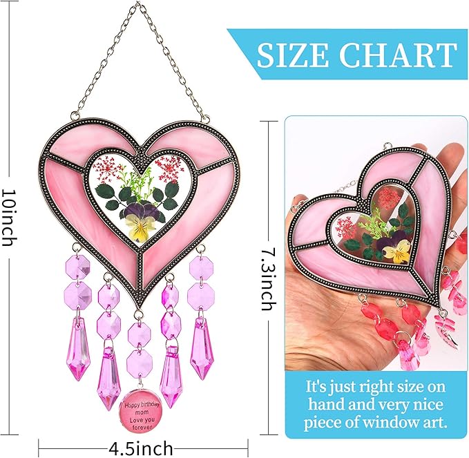 Mom's Birthday Gift Cool Pink Glass Heart Sun Catcher