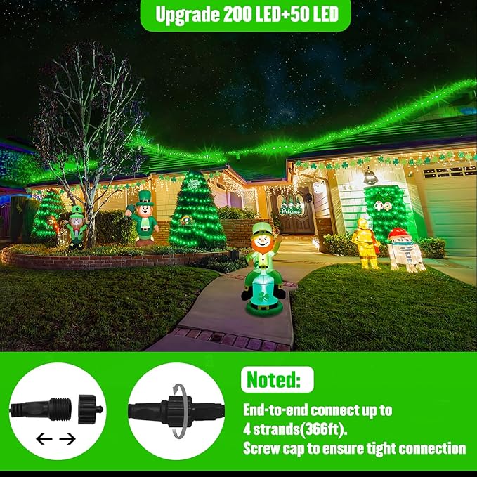 JMEXSUSS 250 LED Green String Lights - 91.5ft St Patricks Day Lights Outdoor Waterproof, 8 Lighting Modes, Connectable Christmas Tree Light for Yard Patio Party Halloween Christmas Decorations