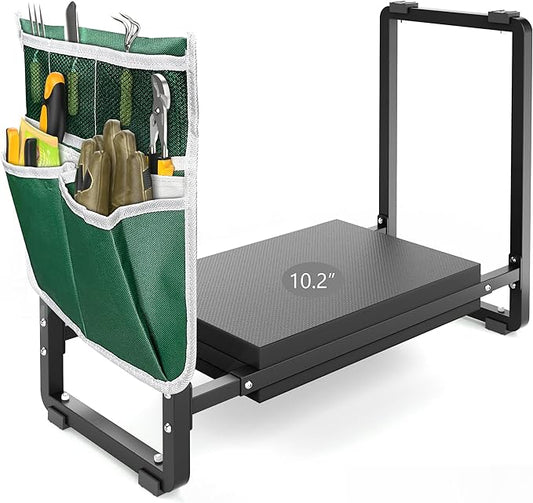 FLINTER 10.2" Wider Garden Kneeler and Seat, Upgraded Heavy Duty Thick Gardening Bench for Kneeling and Seat - Garden Tools with Bags, Gardening for Women, Grandparents, Mom & Dad, Black