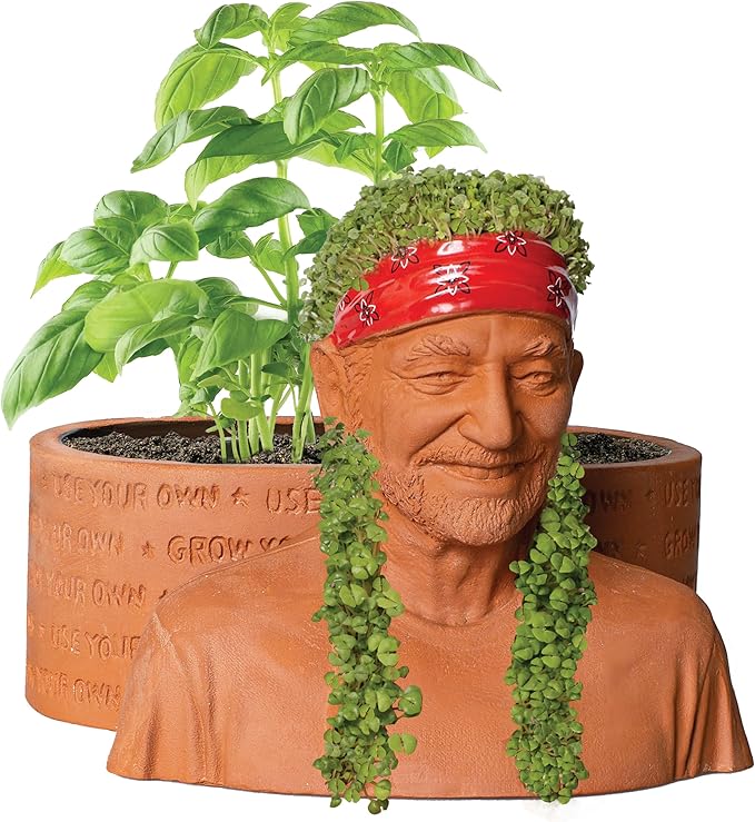 Chia Pet Herb Garden - Willie Nelson with Seed Pack, Decorative Pottery Planter, Easy to Do and Fun to Grow, Novelty Gift, Perfect For Any Occasion