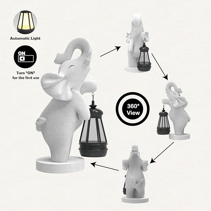 Solar Garden Statue 10 Inch Elephant Decor for Outside Yard Decoration Outdoor Unique Housewarming Gardening Birthday Gifts for Women Grandma