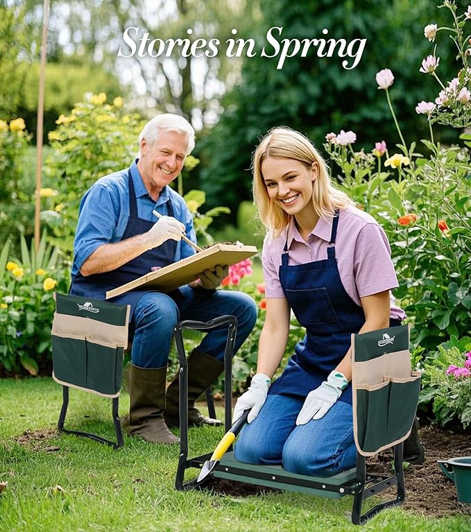 LUCKYERMORE Garden Kneeler and Seat Heavy Duty Gardening Bench for Kneeling and Sitting Folding Garden Stools with Tool Pouch and Kneeling Pad