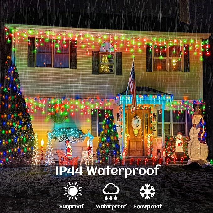 66ft Icicle Lights for Outside, Red and Green Christmas Lights Outdoor Indoor, 640 LED Twinkle String Lights with 120 Drops, Clear Wire Short Curtain Lights for Thanksgiving Room Home Wall Bedroom