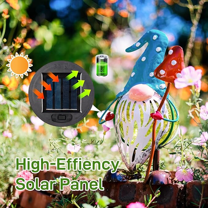 Solar Garden Outdoor Statues Decor, Metal Gnomes Solar Decorations Outdoor Figurine Lights, Solar Lantern Waterproof for Outside, Patio, Yard, Table, Porch, Lawn, Pathway