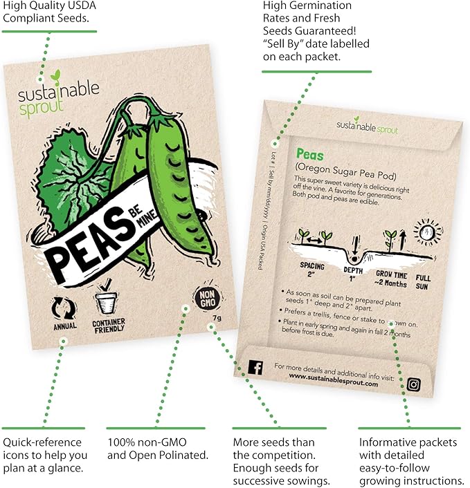 Garden Seeds for Planting Vegetables: 8 Organic Vegetable Seeds Variety Pack Planting Indoors & Outdoor, Veggie Bell Pepper, Zucchini, Kale Cucumber Peas & More Hydroponic Seeds by Sustainable Sprout