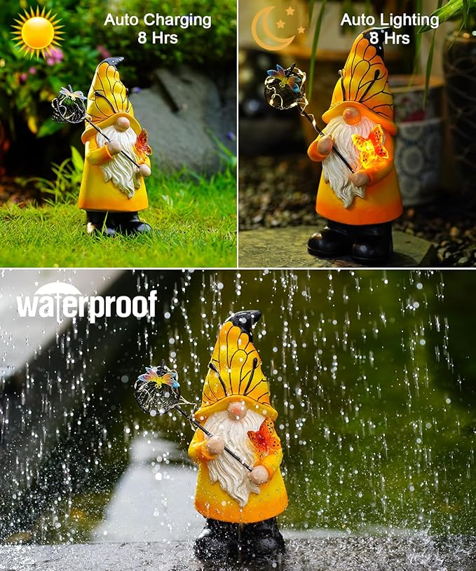 Solar Gnome Outdoor Statues for Garden: Outside Decor with Warm Lights Clearance for Yard Art Lawn Ornaments Porch Patio Balcony - Birthday Gifts for Grandma Mom Women