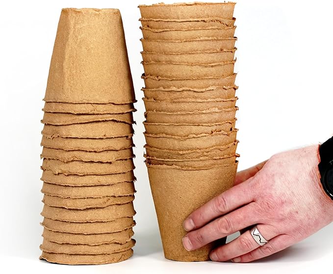 Daniel's Plants 4" Naked Pots | Large Natural Plantable Seed Starter Pots | OMRI-Listed Biodegradable Pots for Seedlings | Enhanced Aeration | Earth Freindly - Peat Free | 30 Pack 4 Inch Round