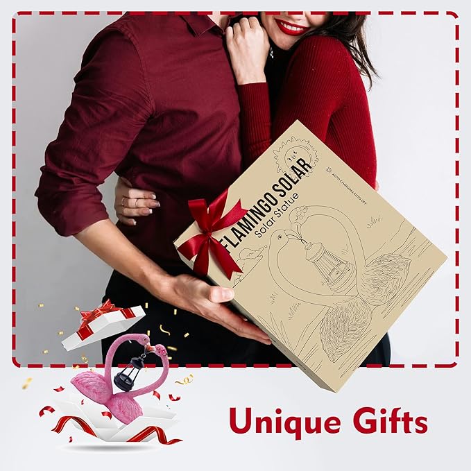 9.8" Garden Flamingo Statue with Solar Lantern,Heart Shaped Flamingo Decor,Unique Double Head Flamingo Gifts for Women,Mom,Lover