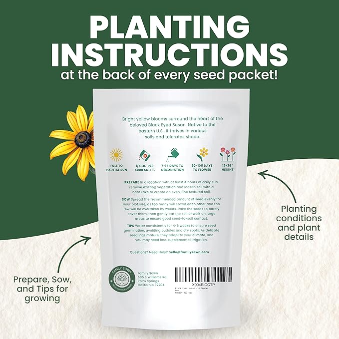 Black Eyed Susan - Bulk 1/4 Pound Pouch - 400,000 Flower Seeds for Planting - Rudbeckia hirta