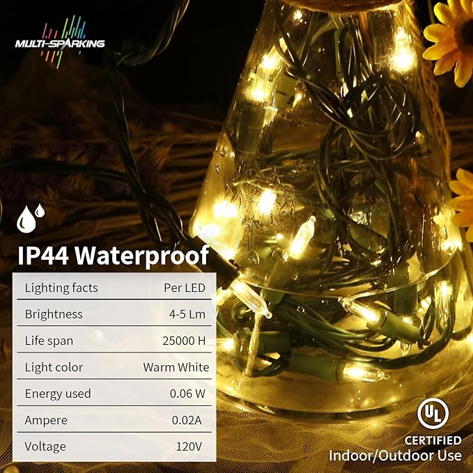 MULTI-SPARKING White Christmas LED Lights - 100 Count Warm White Holiday String Lights for Tree, Party, Wedding, Indoor and Outdoor Use, 33 Feet Green Wire, UL Certified, Connectable