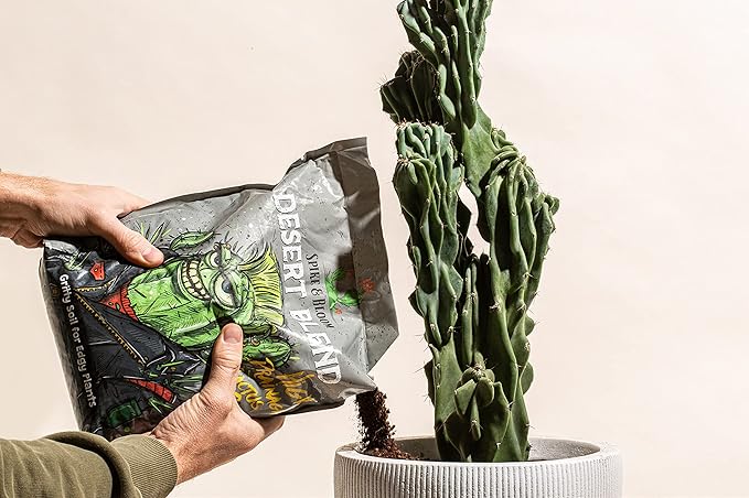High Drainage Cactus Soil Potting Mix with Mycorrhizal Fungi - 8 Pounds / 4 Quarts of Soil for Succulents and Cactus - Slightly Acidic, Gritty Soil for Healthy Indoor Plants - Spike & Bloom