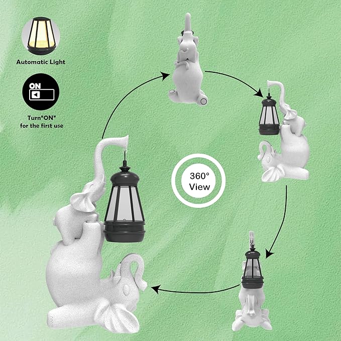 Solar Garden Statue 10 Inch Elephant Decor for Outside Yard Decoration Outdoor Unique Housewarming Gardening Birthday Gifts for Women Grandma