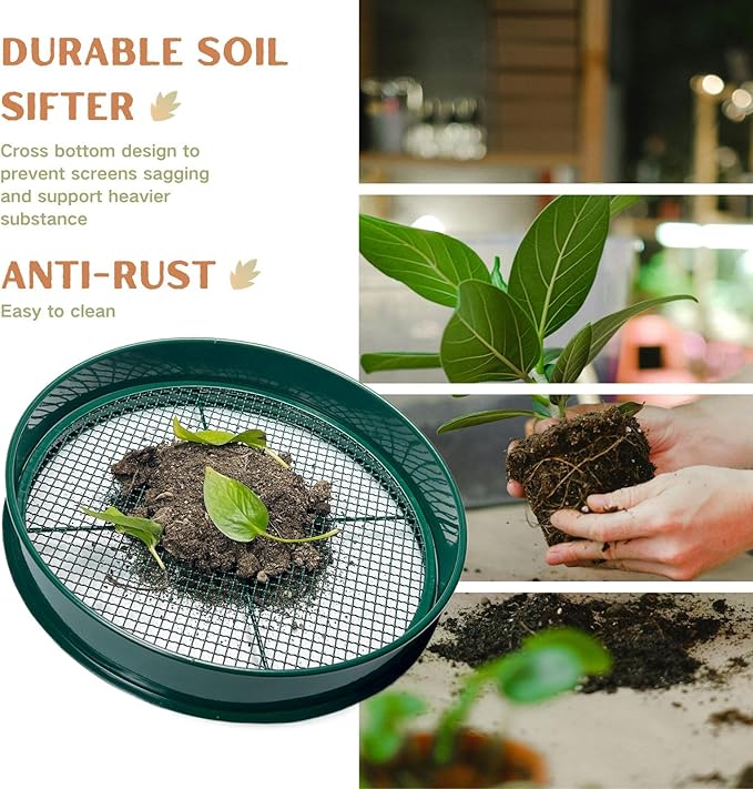 Soil Sifter for Gardening, 12 Inch Green Soil Sifter with 4 Replaceable Fine Screens and Shovel, Sieve for Sand Rocks Dirt Compost