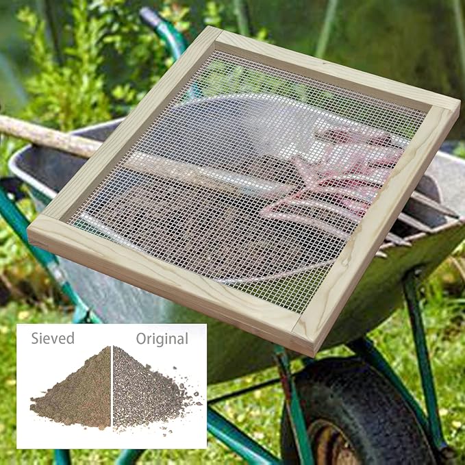 CTSC Soil Sifter for Garden, Compost Sifter, Garden Sieve, Wood Dirt Sifter, Rock Sifter with Stainless Steel Welded Wire Mesh(1/4")