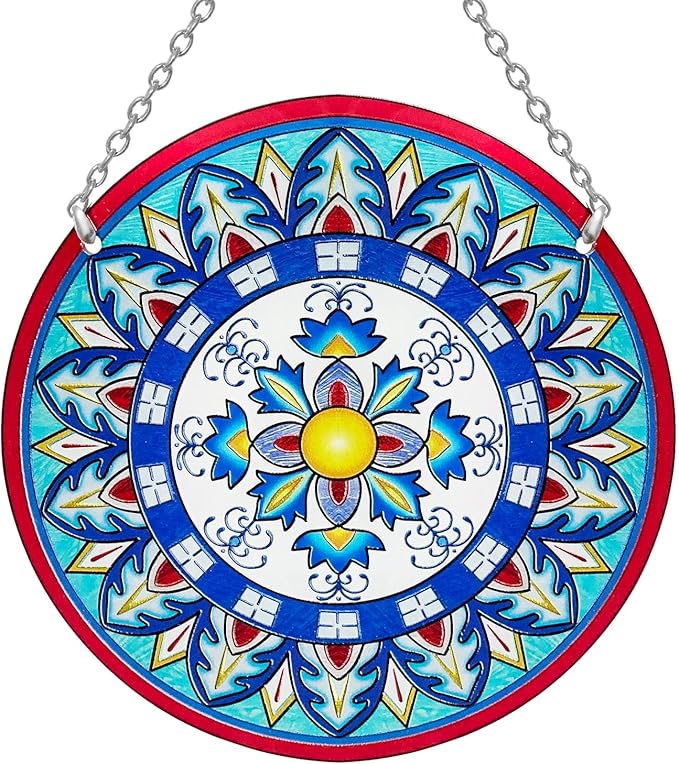 Mandala Suncatcher Stained Glass - Handmade Gifts for Women, Suncatchers for Windows - Window Hangings with Chain and Hook, 6 inch Stained Glass Suncatcher for Mom