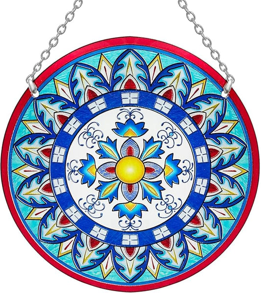 Mandala Suncatcher Stained Glass - Handmade Gifts for Women, Suncatchers for Windows - Window Hangings with Chain and Hook, 6 inch Stained Glass Suncatcher for Mom