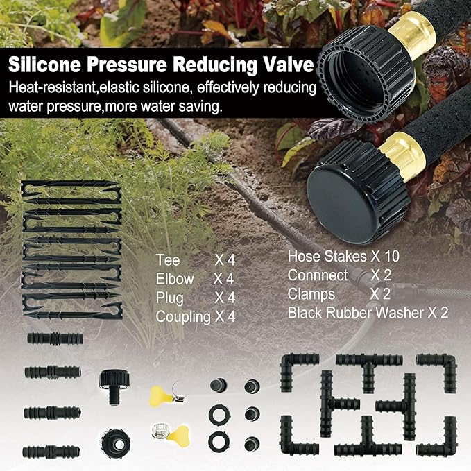 Durable Soaker Hose for Garden: 1/2" Diametere with Drip Irrigation Fittings Kit - Save 70% Water For Lawn/Flower beds/Vegetable (100FT)