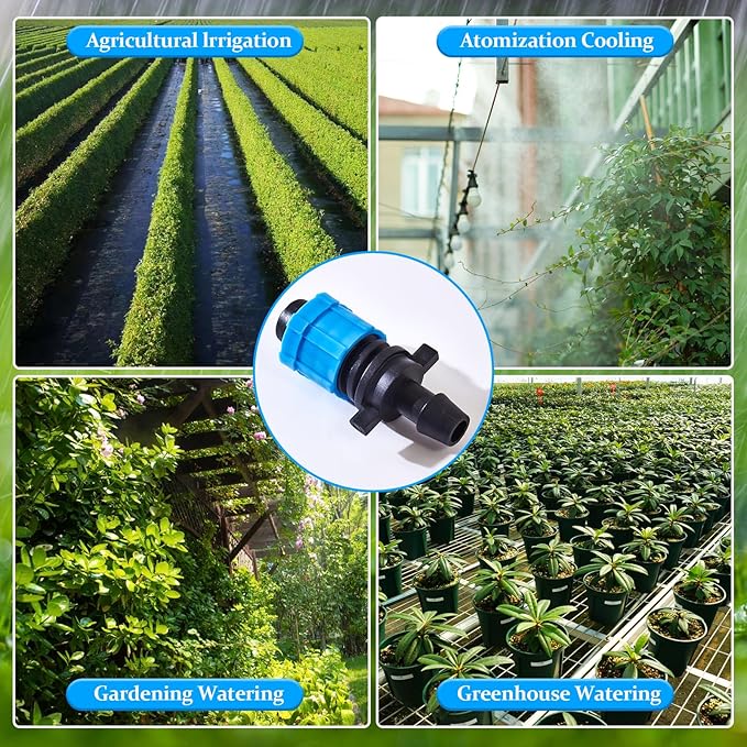 50pcs 5/8" Drip Tape Connectors with 1/4" Barb for Drip Irrigation Hose Mainline 6mm Drill Hole, Drip Irrigation Tube Connectors, Drip Tape Sprinkler RK0617 Starter 1/4" Barb x 5/8" Tape Swivel