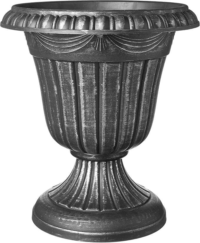 PL10SL Classic Traditional Plastic Urn Planter Indoor/Outdoor, 15" x 13", Brushed Silver