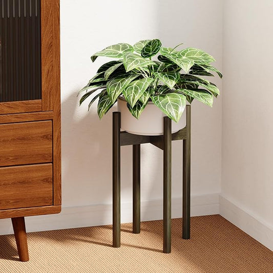 Adjustable Plant Stand Indoor, Bamboo Plant Holder 8 to 12 Inches, Small Tall Planter Stand for Indoor Plants, Single Floor Plant Stand for Living Room Balcony Bedroom, Tea Brown