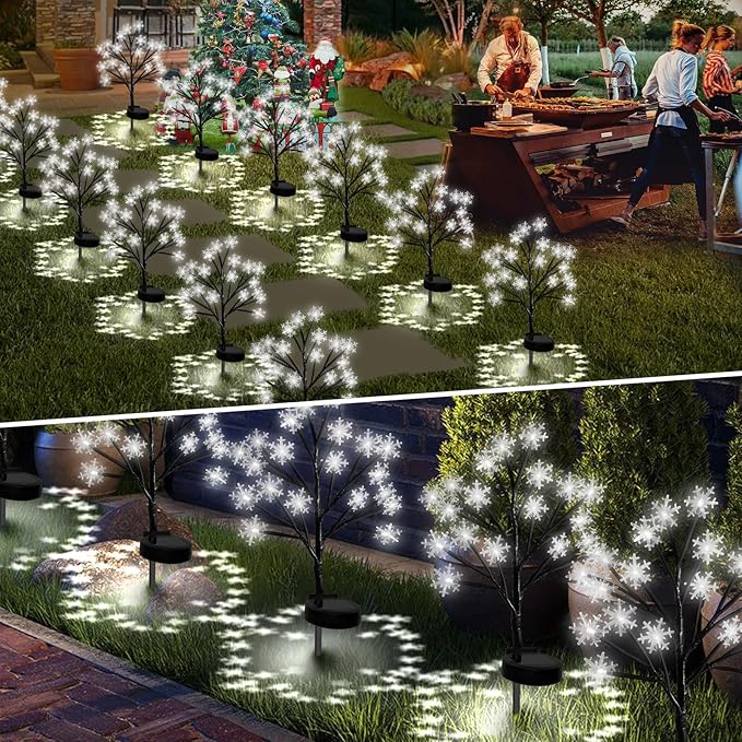 Upgrade Snowflake Solar Christmas Lights Outdoor - 2PACK 40LED Snowflake Pathway Lights for Outdoor Christmas Decorations,Waterproof Solar Snowflake Lights for Yard Garden Xmas Party Decor(Cool White)