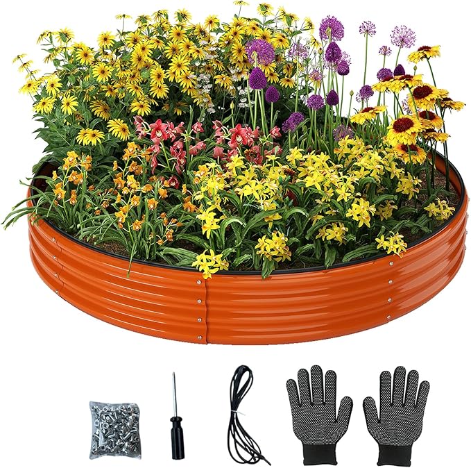 Galvanized Metal Planter Round Raised Garden Bed Kit for Gardening Outdoor，3x3x1ft Planter Grow Garden Box Raised Flower Bed，Round Galvanized Planter Outdoor Large Metal Fire Pit Ring