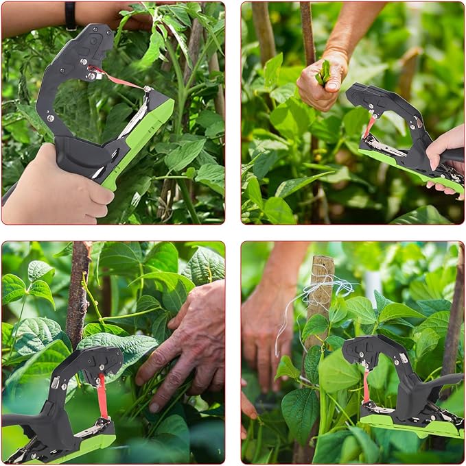 Plant Tying Machine Vine Tying Tool with 10000PCS Staples 20 Rolls Tape Plant Tape Gun for Grapes Tomatoes and Vining Vegetables Tying Tool(Green)