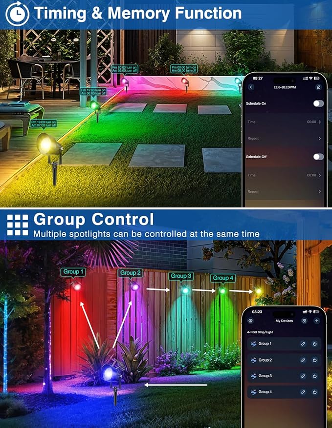 Spot Lights Outdoor, Smart RGBW LED Color Changing Landscape Lights with APP and Remote Control, Music Mode, DIY Scenes, Timing, IP65 Waterproof Spotlights Plug in for Yard Garden, 2 Pack
