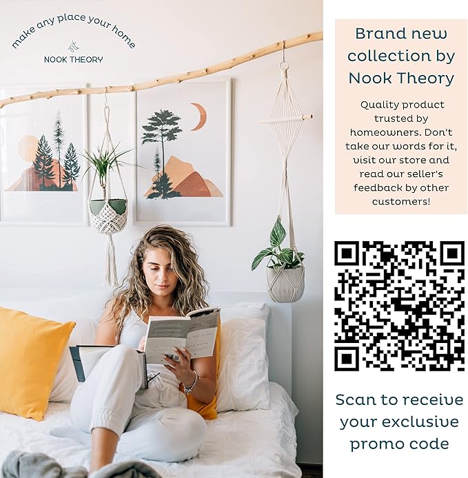 Nook Theory 4-Pack Macrame Plant Hanger - with 8 Ceiling Hooks - Hanging Planter Indoor Outdoor - Hanging Plant Holder - Decorative Bohemian Plant Hangers - Hanging Plants (Cream)