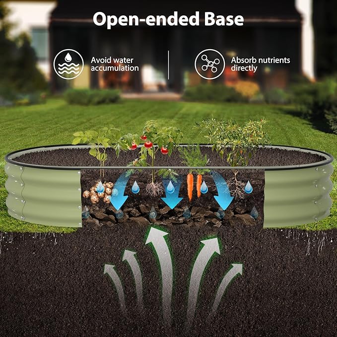 Raised Garden Bed Kit, 6x3x1 ft Galvanized Planter Box Outdoor with Safety Edging, Large Metal Raised Beds for Gardening Vegetables Flower Herb (Avocado Green)