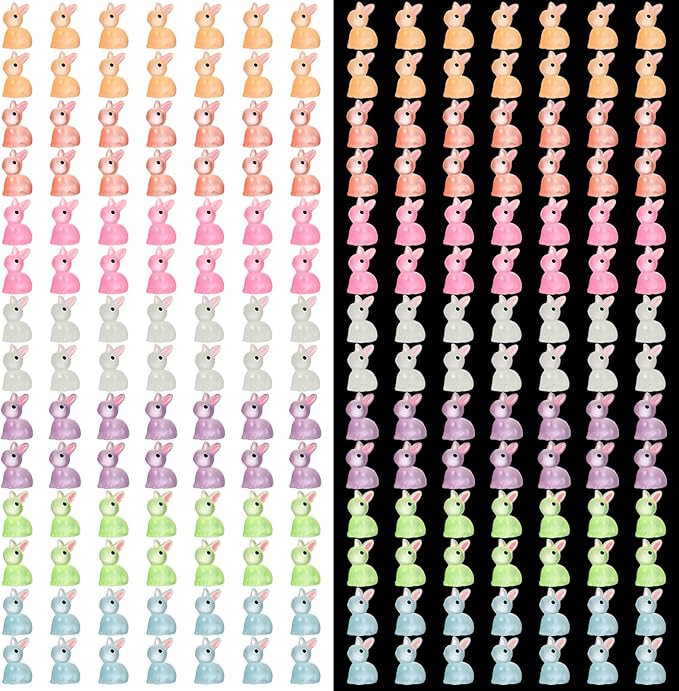 140Pcs Mini Resin Luminous Bunnies Glow in Dark Resin Rabbit Figures for Fairy Garden Luminous Mini Portrait Fairy Garden DIY Christmas Party Ornament Accessories Charms Party Favors