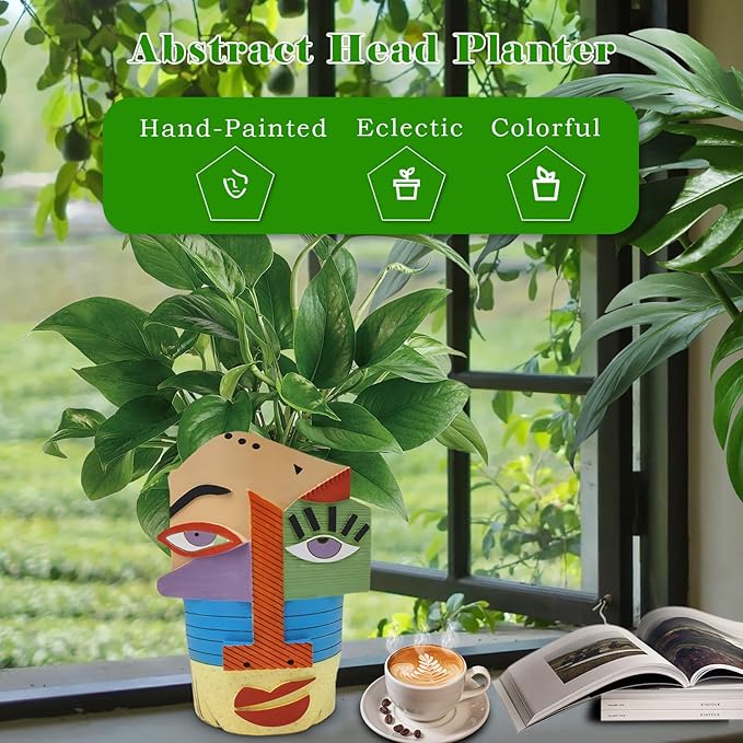 Abstract Face Planters Pots Head,Unique Head Planter for Indoor Plants,Funny Face Flower Pot,Colorful Plant Pots for Outdoor Garden Deco and Home Art Decoration(Eclectic)