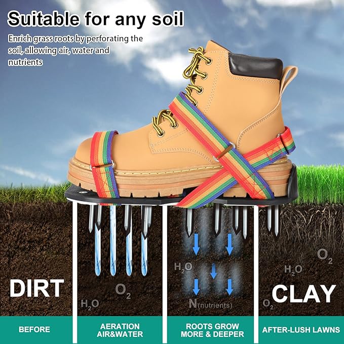Lawn Aerator Shoes for Grass - Pre-Assembled Grass Aerator Shoes for Lawn - Soil Yard Aerator Tool for Aerating Patio Garden, Colorful