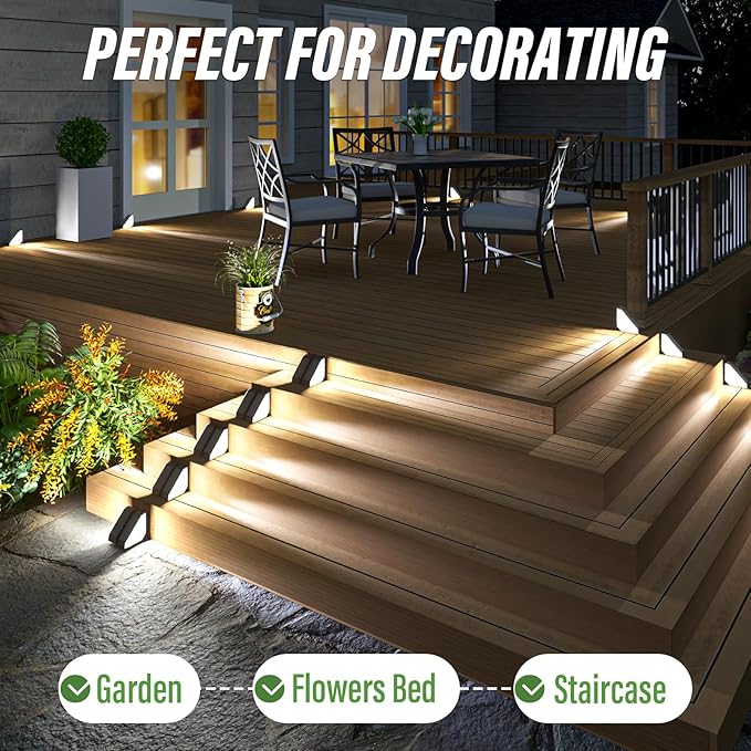 JSOT Solar Step Stair Lights Outdoor Waterproof for Yard Lighting Decor, 14 Pack Solar Powered Deck Fence Lights Outside, Solar Garden Lights for Backyard, Front Porch Step, Balcony, Wall, Patio