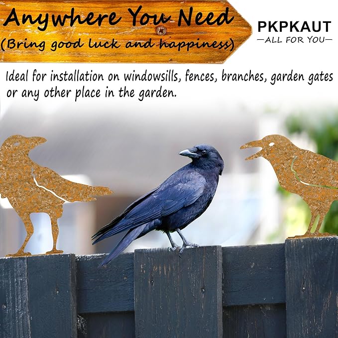 5Pcs Rusty Birds Metal Art Crow for Fence Decorations Outdoor, Metal Birds Craft Statue Ornaments Fence Topper Decor, Metal Bird Silhouette with Rusty Yard Art