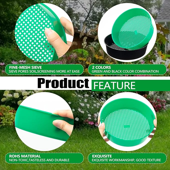 8 Pack Rock Garden Sieve Soil Sifter, Round Plastic Gardening Soil Sifting Pan Sand Sifter Set, Compost Sifter Rock Sifter Dirt Sifter for Small Gravel, Soil, Sand