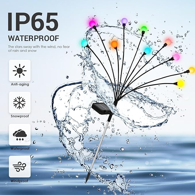 Solar Christmas Decoration, 40 LED Firefly Garden Lights, Outdoor Sway by Wind, Waterproof for Yard Patio Pathway Decoration (4 Pack)