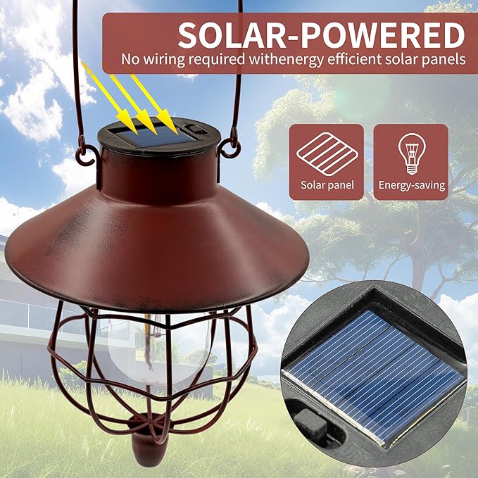 Solar Hanging Lantern Outdoor Waterproof Solar Lanterns Hanging Lights for Outside with Bright Warm White Light for Garden Patio Yard Pathway 2 Pack(Red)