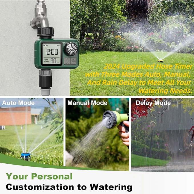 2 Outlet Sprinkler Timer, XinFuture Water Timer, Programmable Garden Hose Timer with Rain Delay, Manual& Automatic Watering System, Waterproof Digital Irrigation Timer for 2 Separate Watering Zones