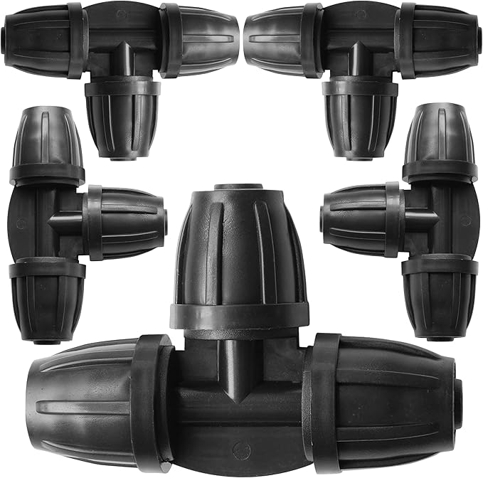 CARPATHEN 5pcs Barbed Tee Connector for 5/16 Irrigation Tubing (.42" OD x .30" ID) - Splitter 3 Way Lock T Connectors for Drip Irrigation System - Drip Irrigation Fittings