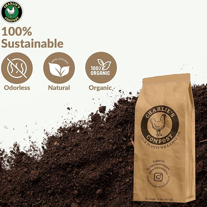 Charlie's Compost - Organic Fertilizer for Home Gardens, Raised Beds, Containers, Natural Soil Amendment with Biochar 10lb