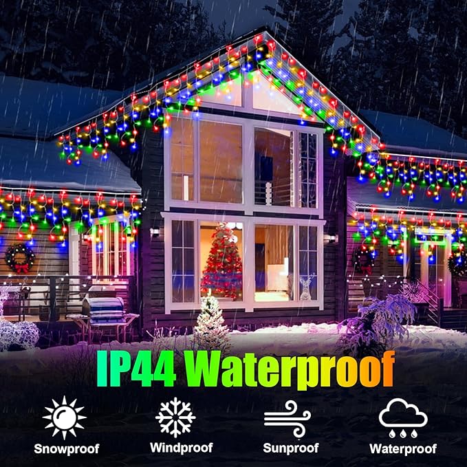 49FT 450LED F8 Upgraded Christmas Lights Decorations - 8 Modes Waterproof Outdoor Fairy String Lights With Memory and Timer - Plug-in for Holiday, Party, Wedding, Home, Roof