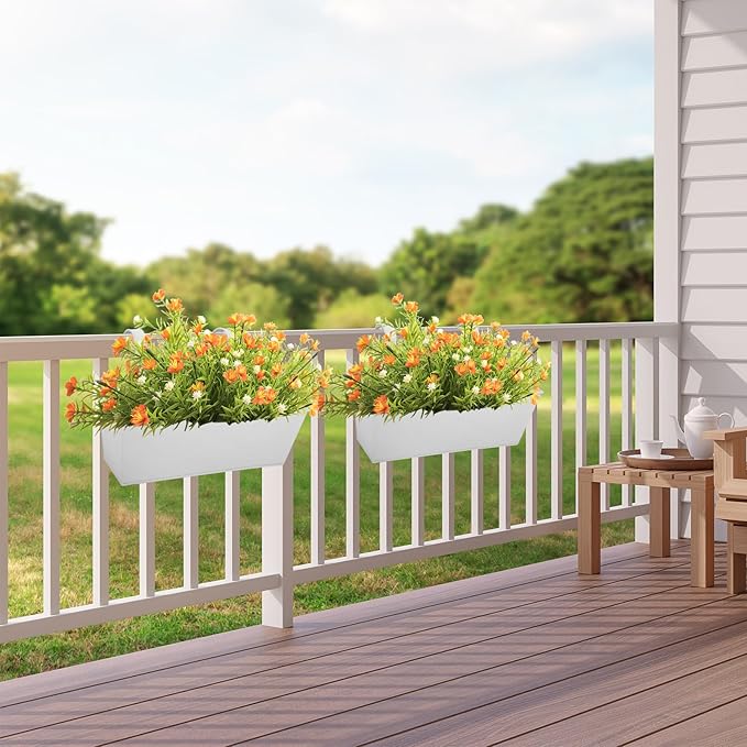 Railing Planters Outdoor Balcony 16 Inch Deck Over The Railing Planter Boxes Hanging Planters for Fence Flower 3 Pcs (White)
